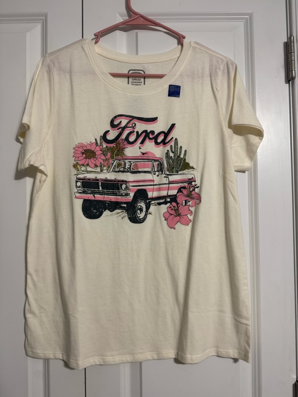 Hybrid Apparel Cream Graphic Tee with Pink Accent